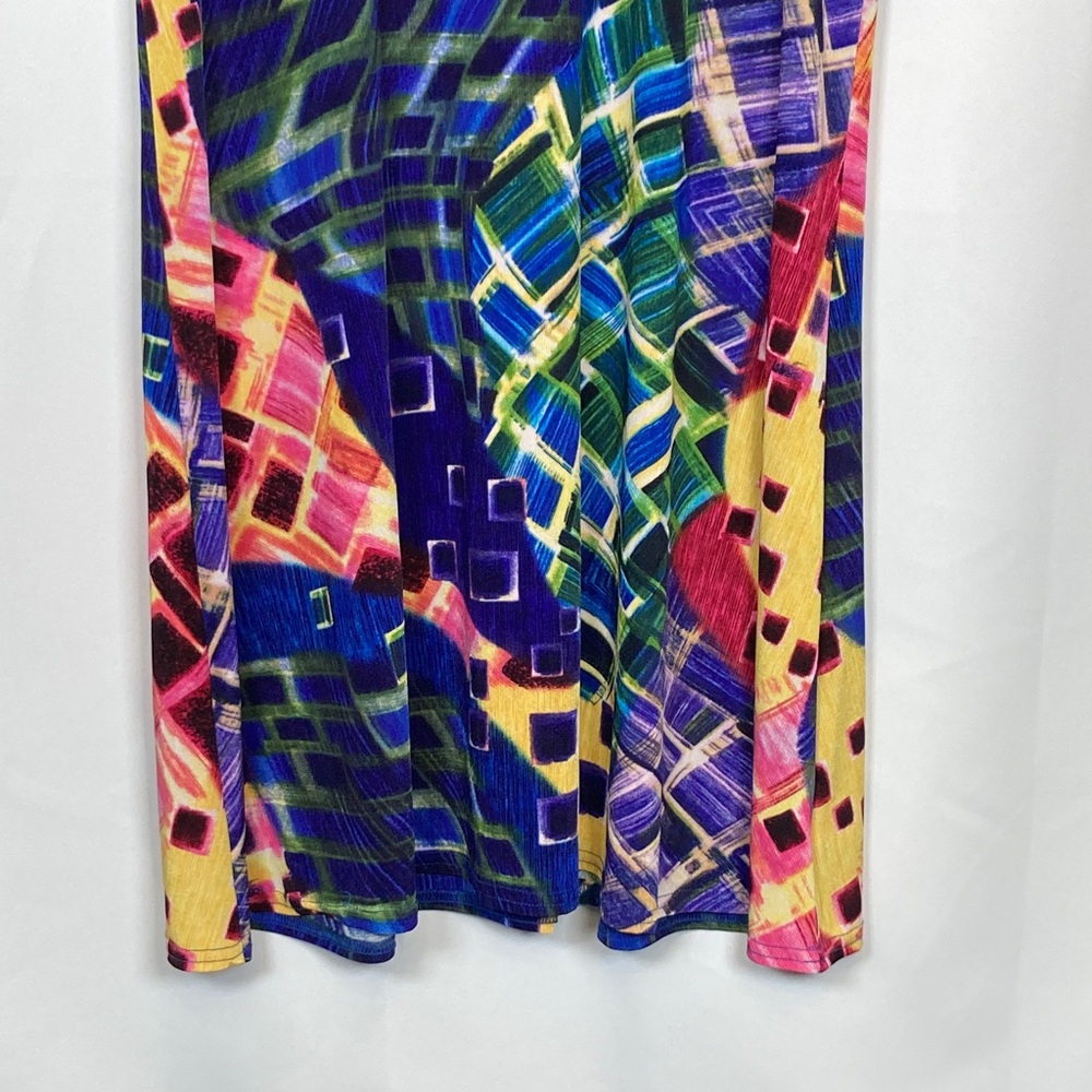Jostar Short Sleeve Vibrant Multicolor Midi Swing A-line Dress Sz L Bold Bright - Picture 3 of 15